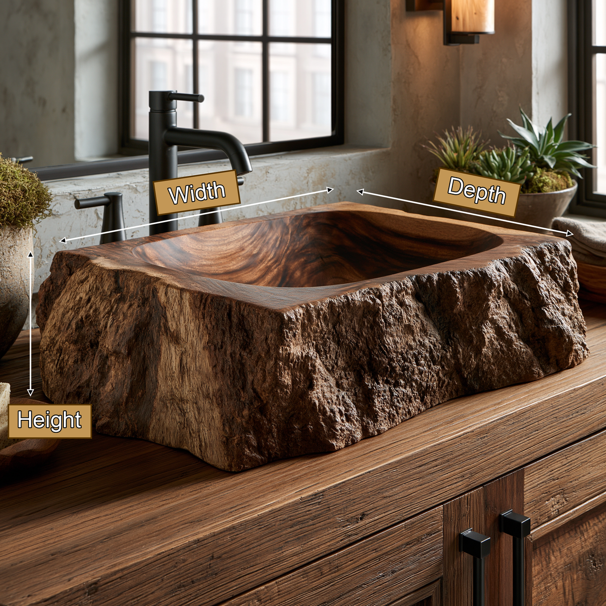Ravenbark Handcrafted Solid Wood Rustic Edge Vessel Sink