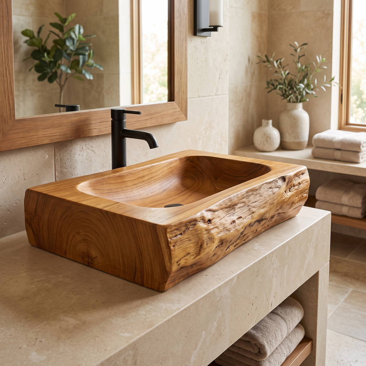 Ravenbark Handcrafted Solid Wood Rustic Edge Vessel Sink