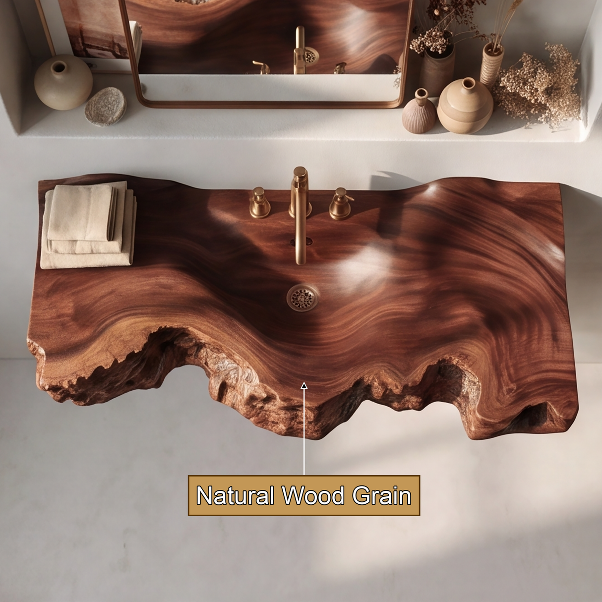 Ravencrest Handcrafted Live Edge Solid Wood Floating Bathroom Vanity with Integrated Sink