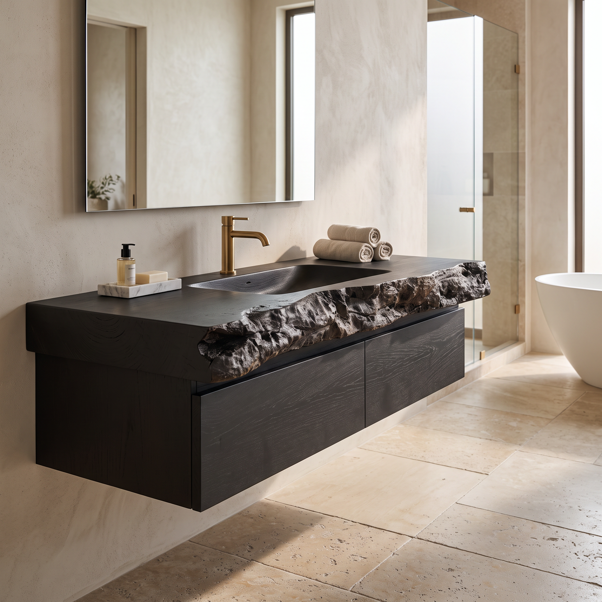 Ravenglen Handcrafted Solid Wood Floating Bathroom Vanity with Drawers Black - Timberustic Floating Bathroom Vanity With Drawers