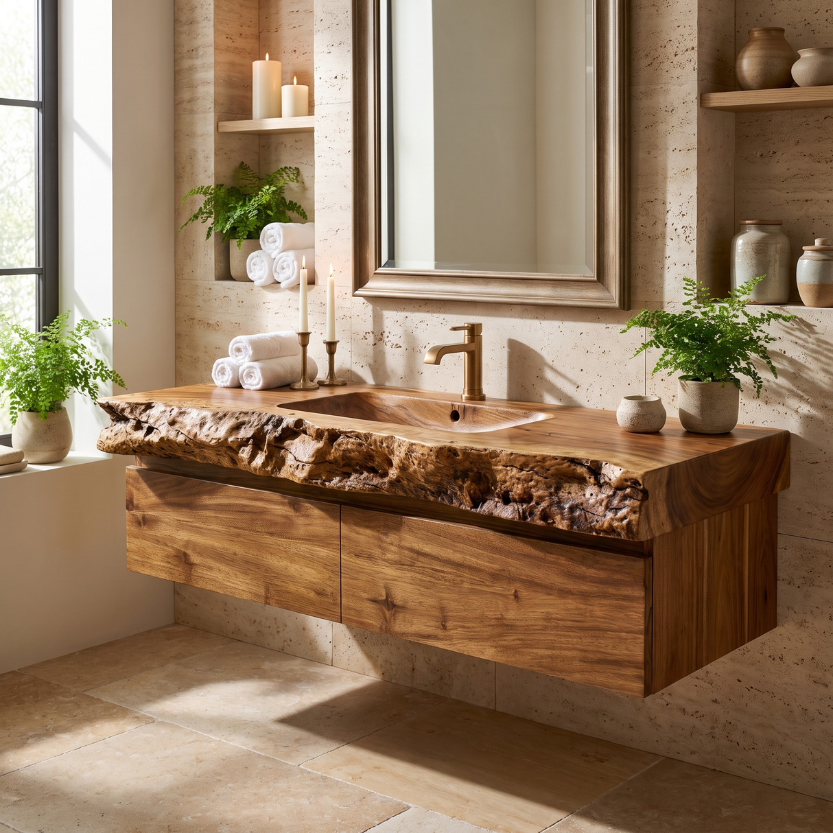 Ravenglen Handcrafted Solid Wood Floating Bathroom Vanity with Drawers Brown - Timberustic Floating Bathroom Vanity With Drawers