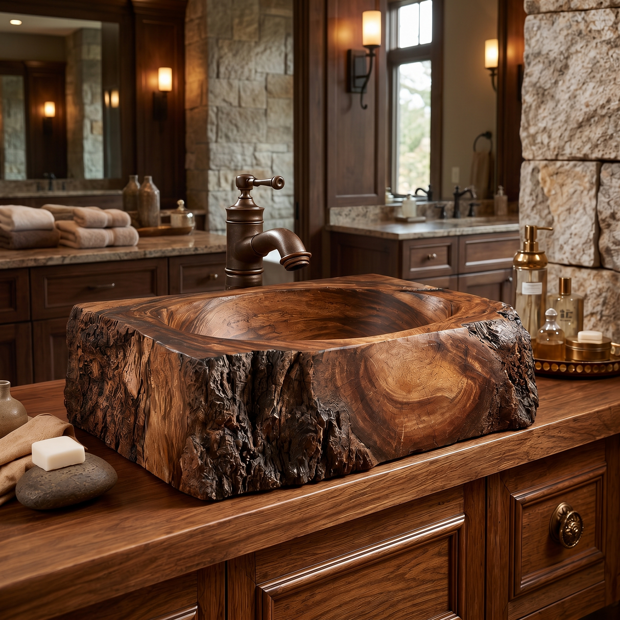 Ravenmoor Handcrafted Solid Wood Rustic Block Vessel Sink
