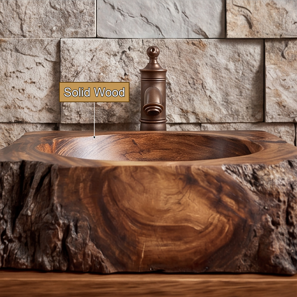 Ravenmoor Handcrafted Solid Wood Rustic Block Vessel Sink