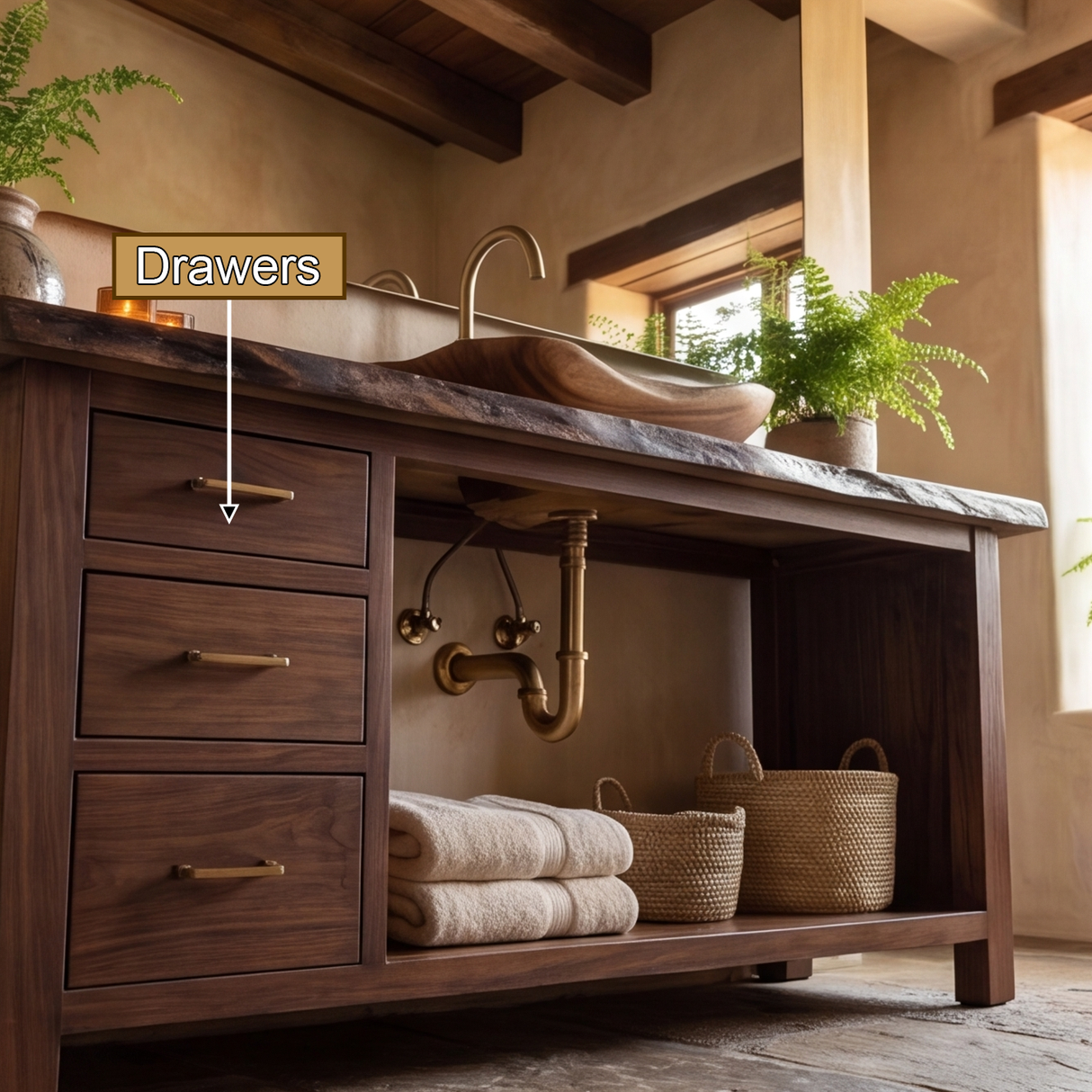 Ravenoak Live Edge Solid Wood Freestanding Bathroom Vanity with Drawers