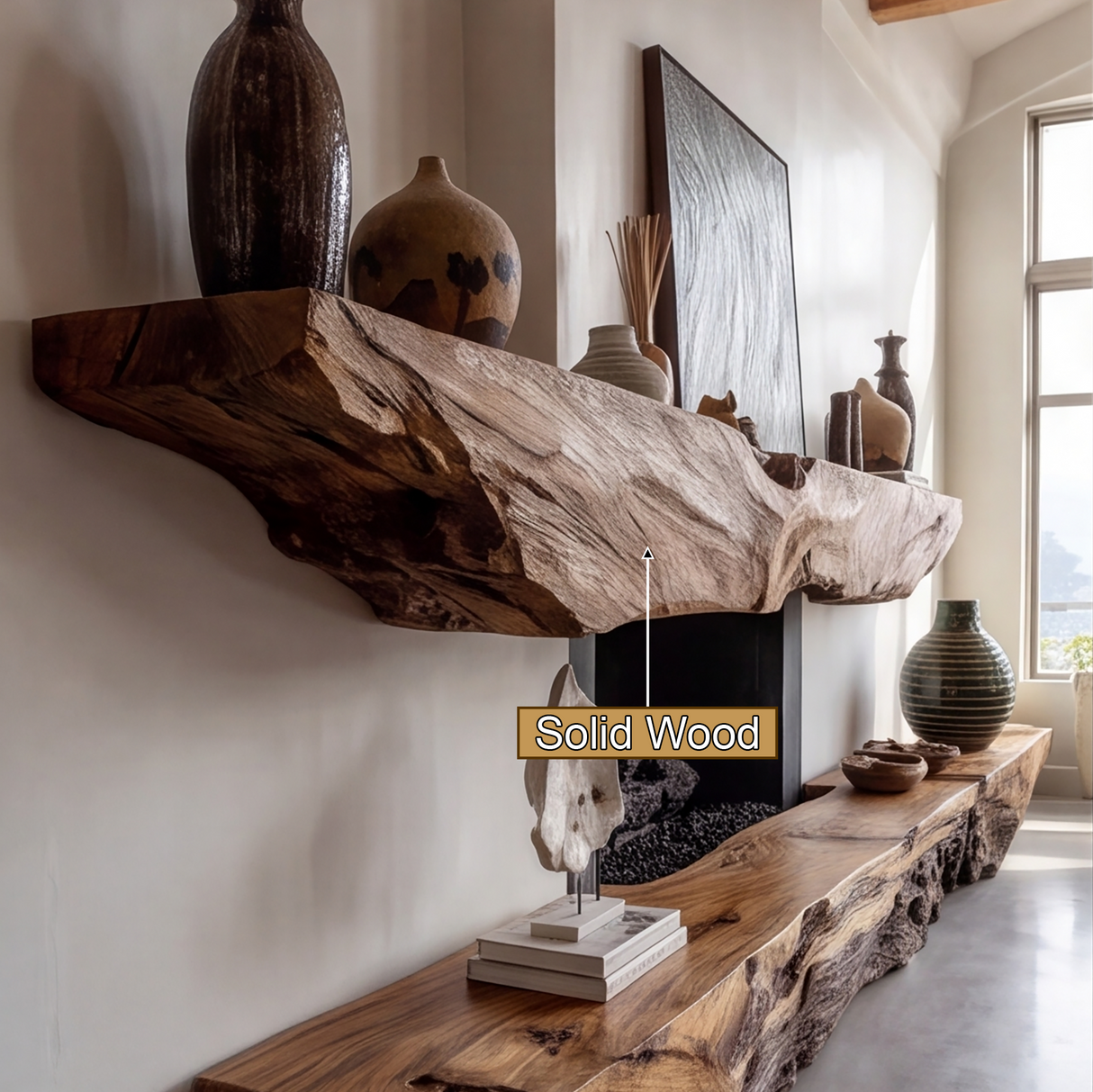 Ravethorn Handcrafted Live Edge Solid Wood Fireplace Mantel Shelf SPA089241 - Timberustic Fireplace Mantel Shelf