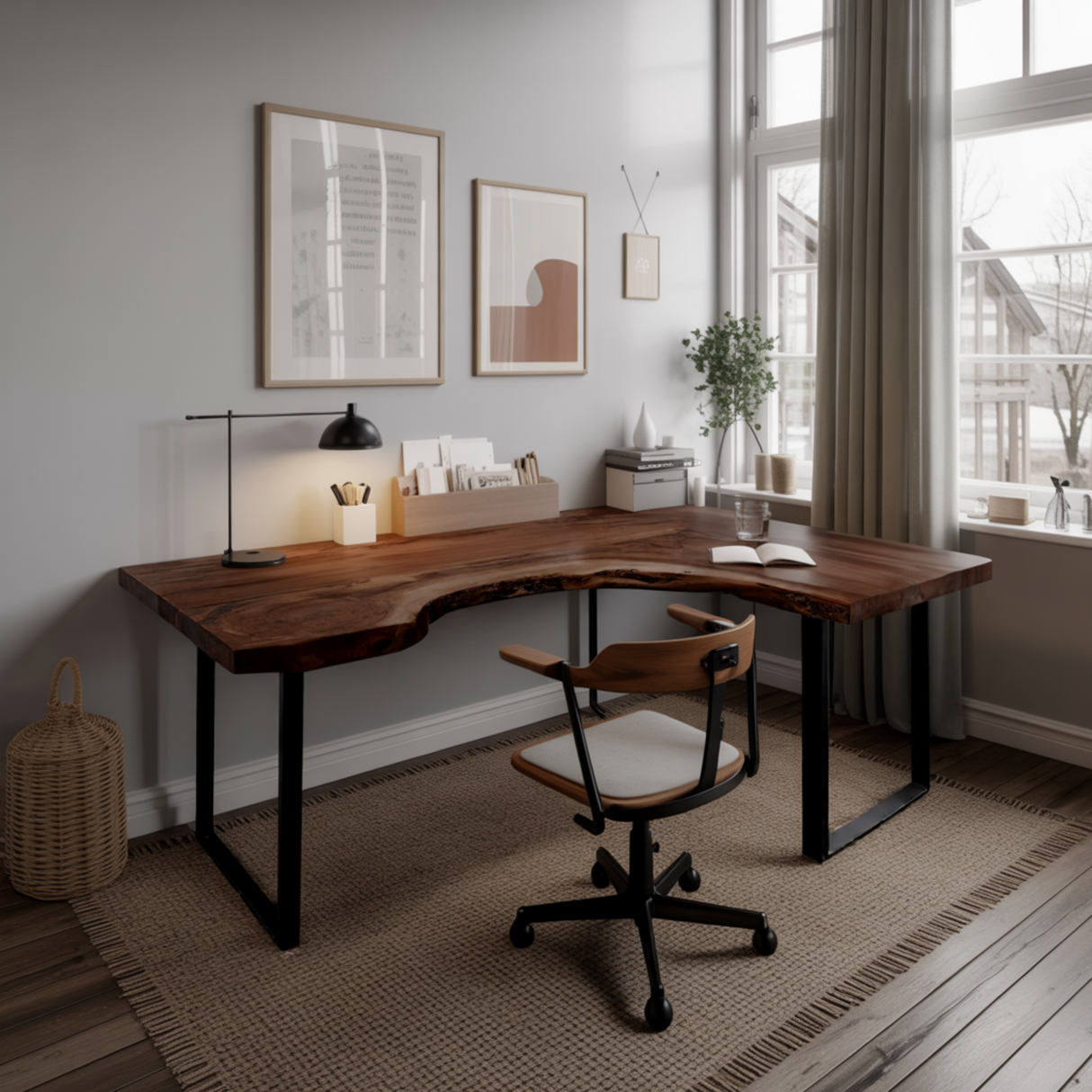 Ravon Live-Edge Solid Wood L-Shape Desk