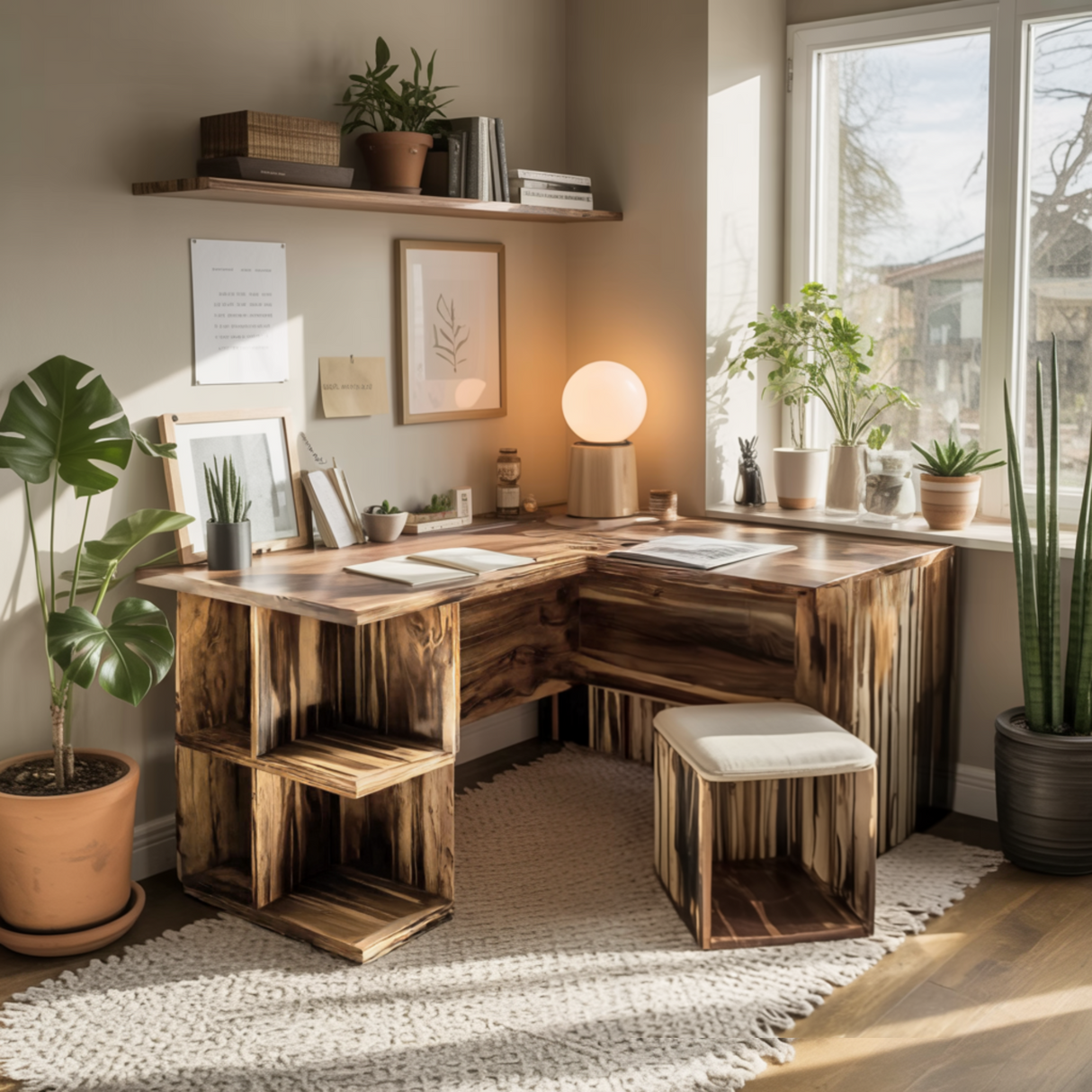 Ravon Solid Wood L-Shape Desk with Drawers - Timberustic Desk With Drawers