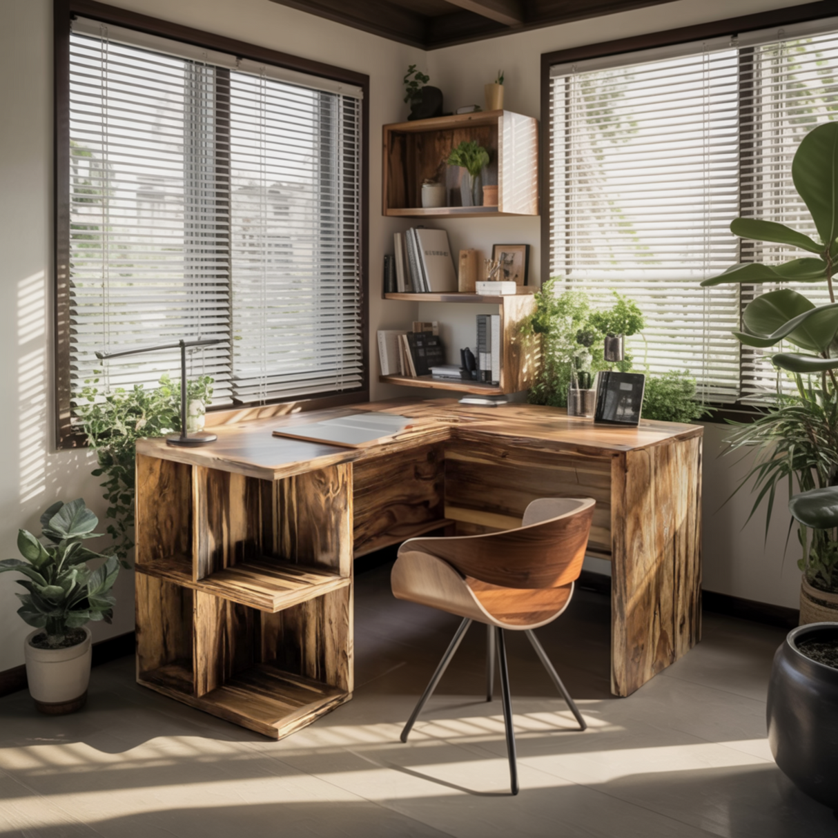 Ravon Solid Wood L-Shape Desk with Drawers - Timberustic Desk With Drawers
