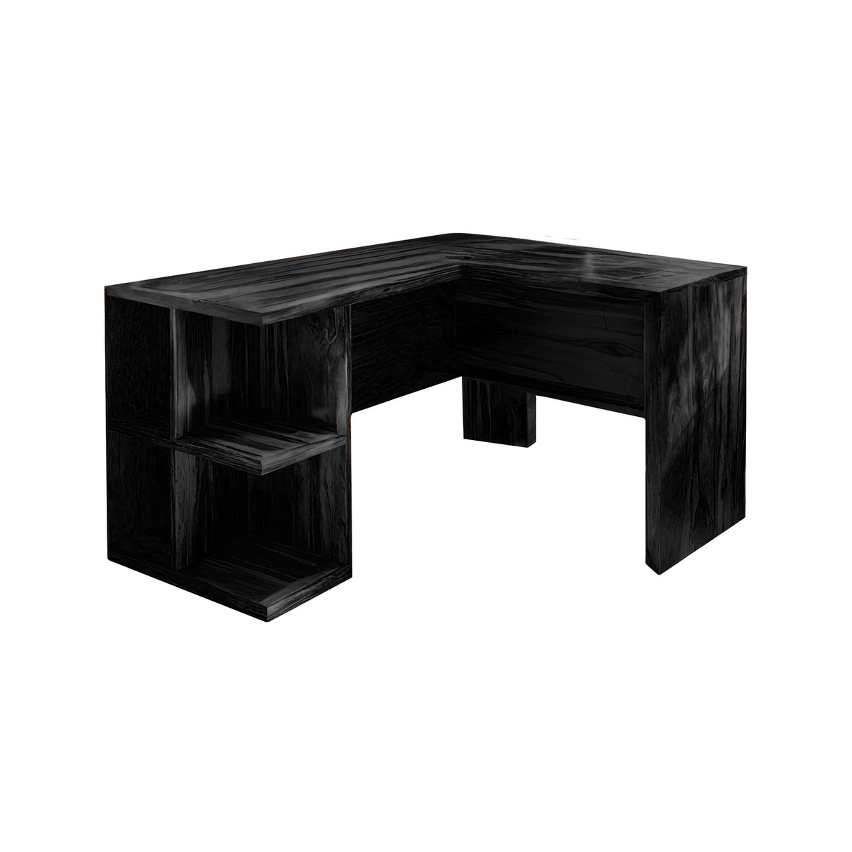 Ravon Solid Wood L-Shape Desk with Drawers Black - Timberustic Desk With Drawers