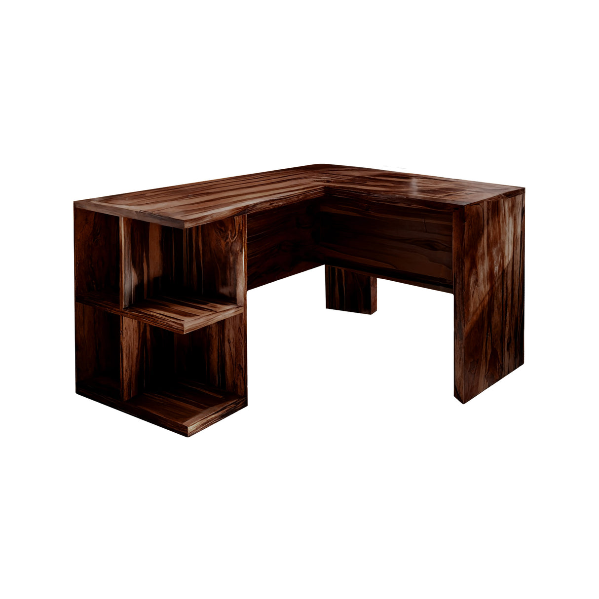 Ravon Solid Wood L-Shape Desk with Drawers Dark Walnut - Timberustic Desk With Drawers