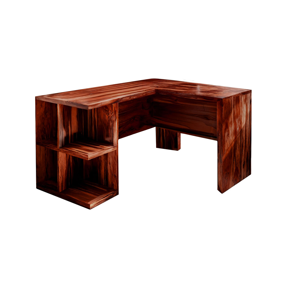 Ravon Solid Wood L-Shape Desk with Drawers Mahogany - Timberustic Desk With Drawers