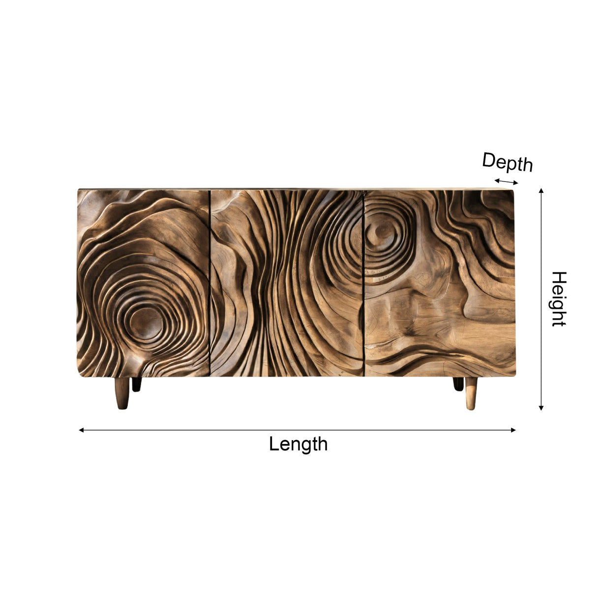 Ravyn Hand-Carved Natural Hardwood Sideboard Cabinet