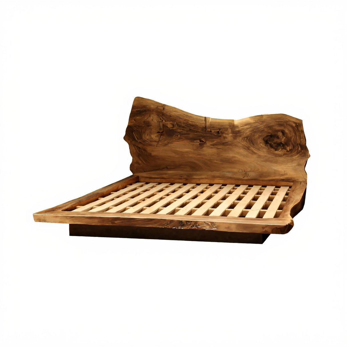 Raw Flow Live Edge Solid Wood Headboard with Integrated Bed Frame