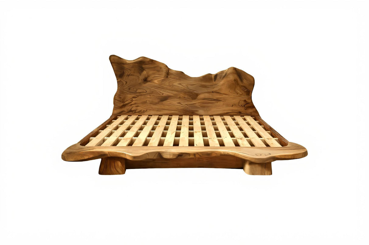 Raw Flow Zen Solid Wood Headboard with Integrated Bed Frame