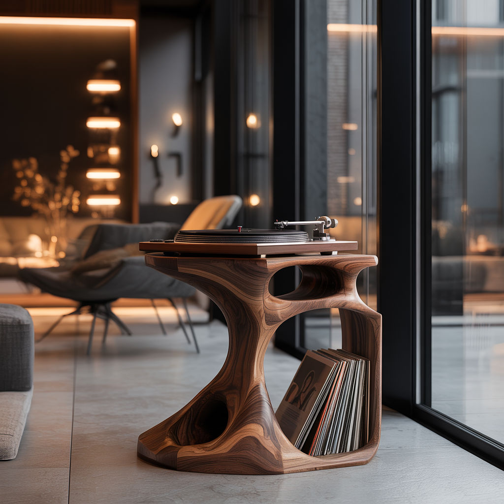 Resonare Hollow Sculpted Solid Wood Record Player Stand
