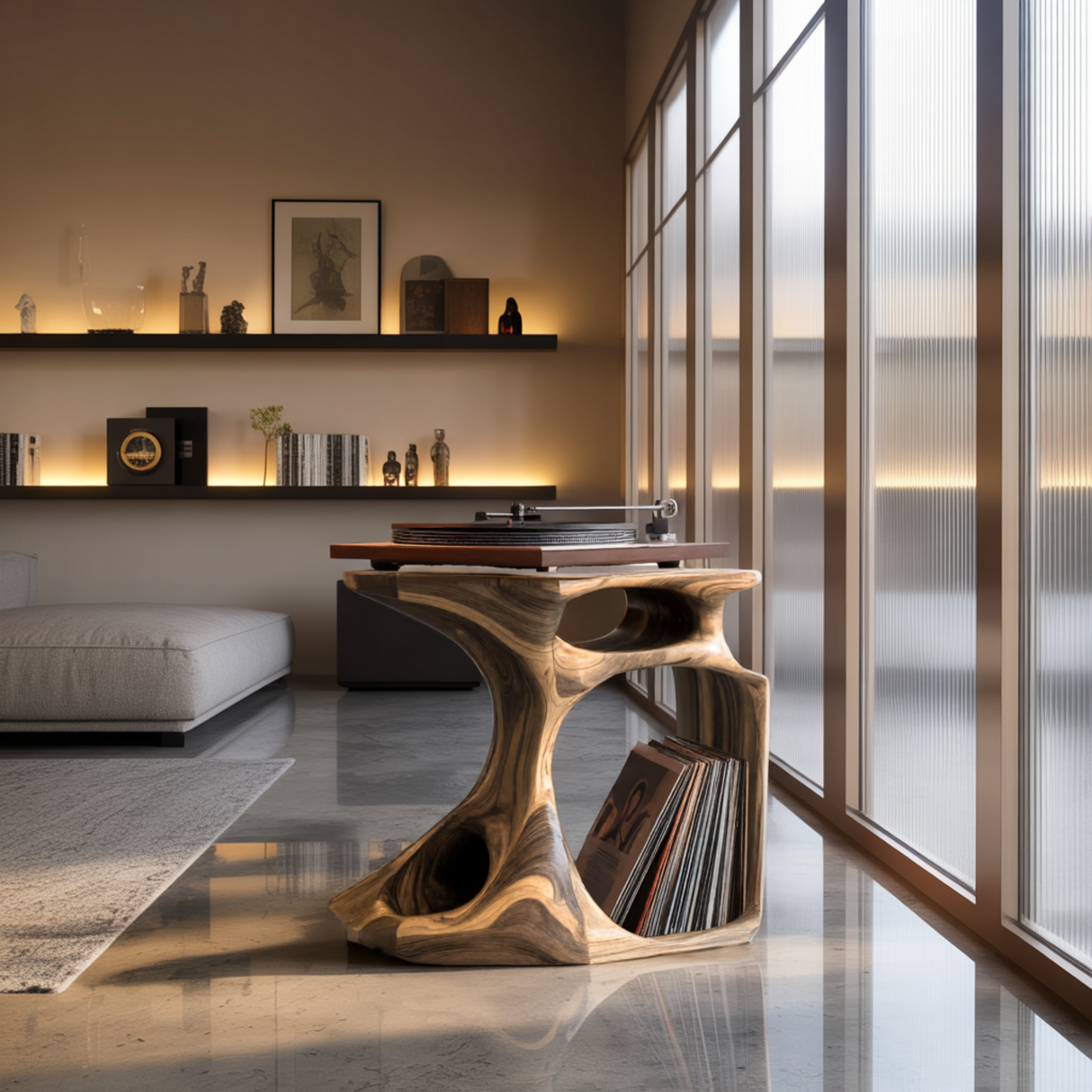 Resonare Hollow Sculpted Solid Wood Record Player Stand