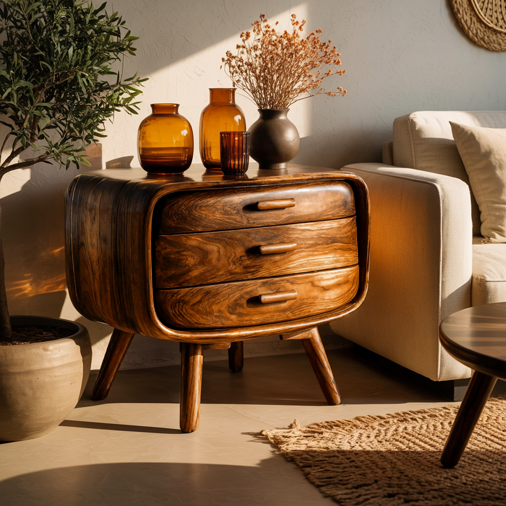 Retrocurve Solid Wood Side Table - Timberustic Side Table