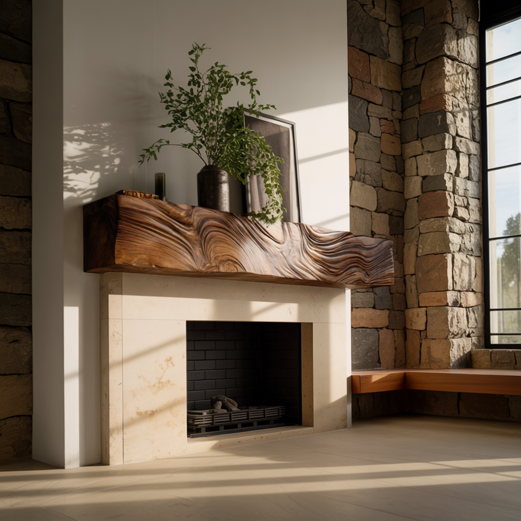 Rheon Sculpted Solid Wood Fireplace Mantel Shelf - Timberustic Fireplace Mantel Shelf