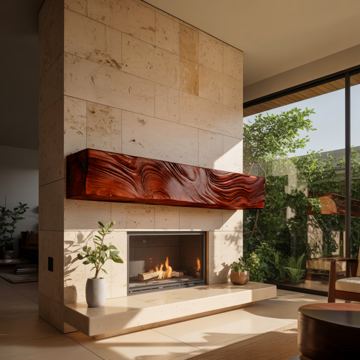 Rheon Sculpted Solid Wood Fireplace Mantel Shelf - Timberustic Fireplace Mantel Shelf