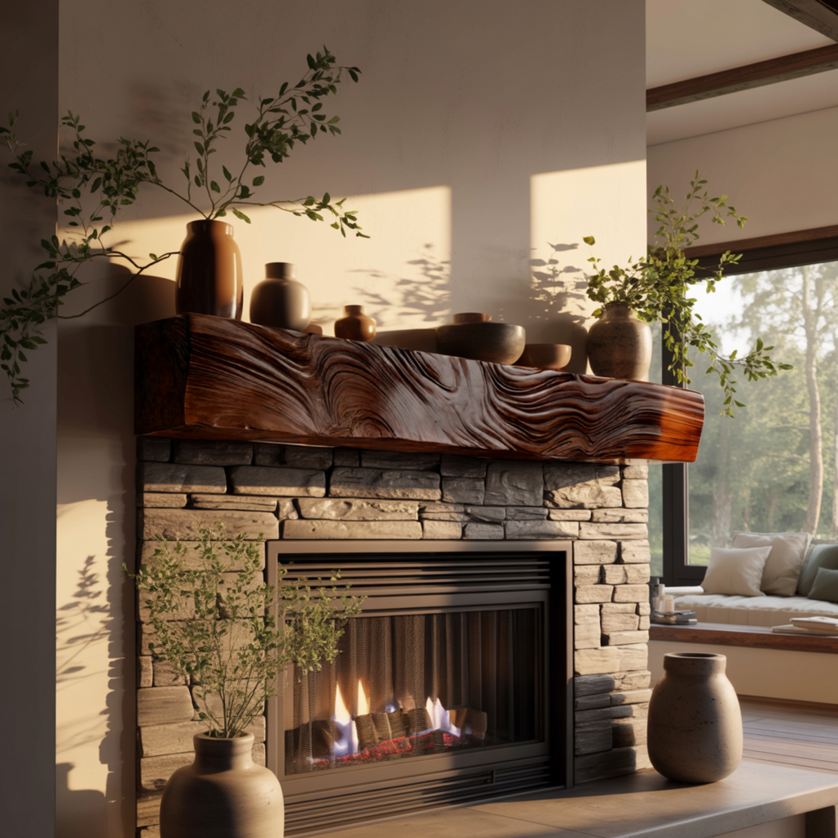 Rheon Sculpted Solid Wood Fireplace Mantel Shelf - Timberustic Fireplace Mantel Shelf