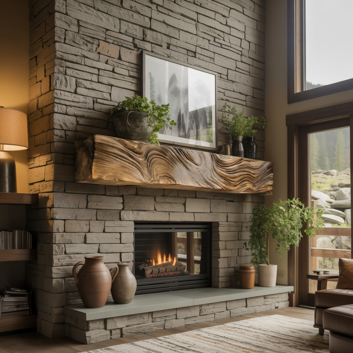Rheon Sculpted Solid Wood Fireplace Mantel Shelf - Timberustic Fireplace Mantel Shelf