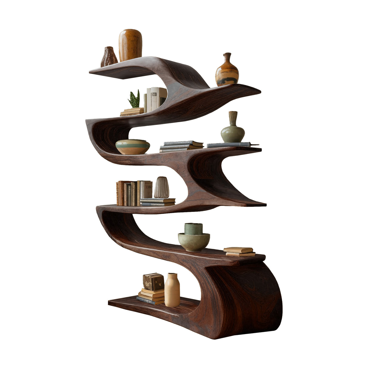 Ribbonwave Sculpted Solid Wood Bookshelf