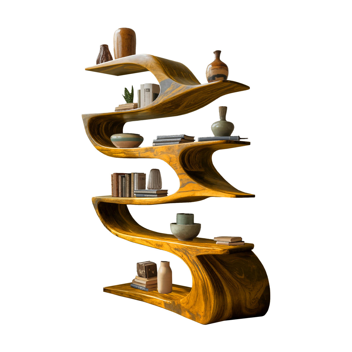 Ribbonwave Sculpted Solid Wood Bookshelf