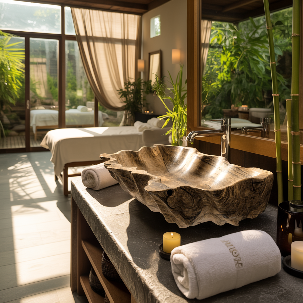 Ridgeflow Carved Solid Wood Vessel Sink