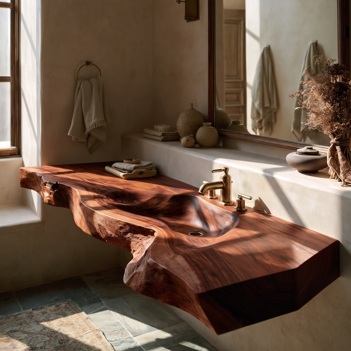 Riverhollow Handcrafted Live Edge Solid Wood Floating Bathroom Vanity with Integrated Sink