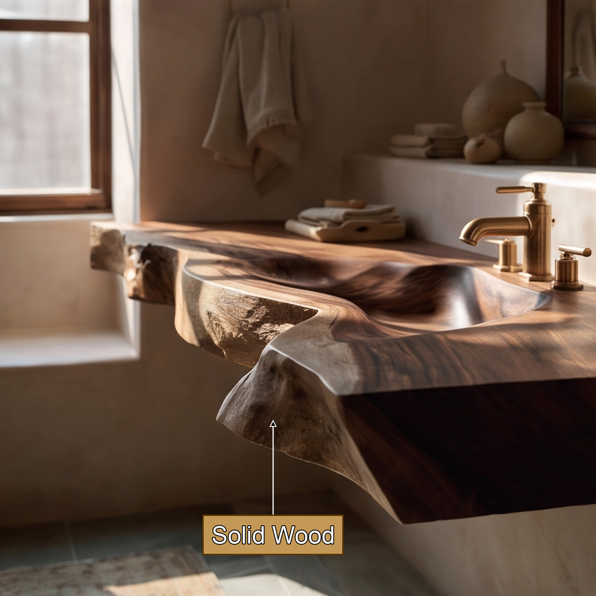 Riverhollow Handcrafted Live Edge Solid Wood Floating Bathroom Vanity with Integrated Sink