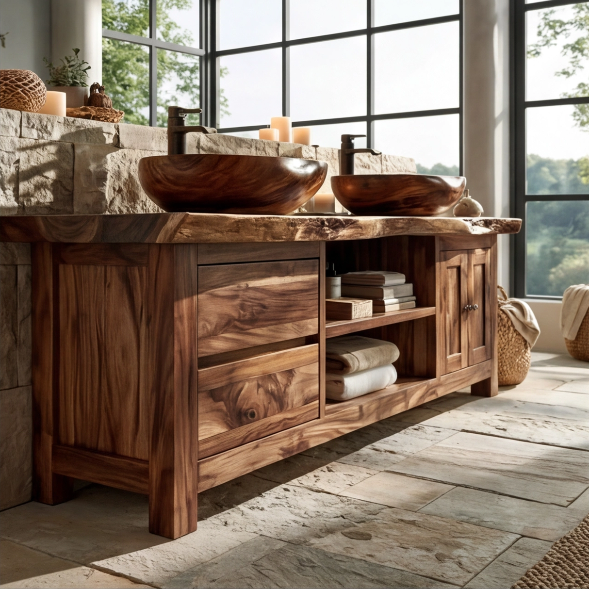 Rivermoor Live Edge Solid Wood Freestanding Bathroom Vanity With Cabinet