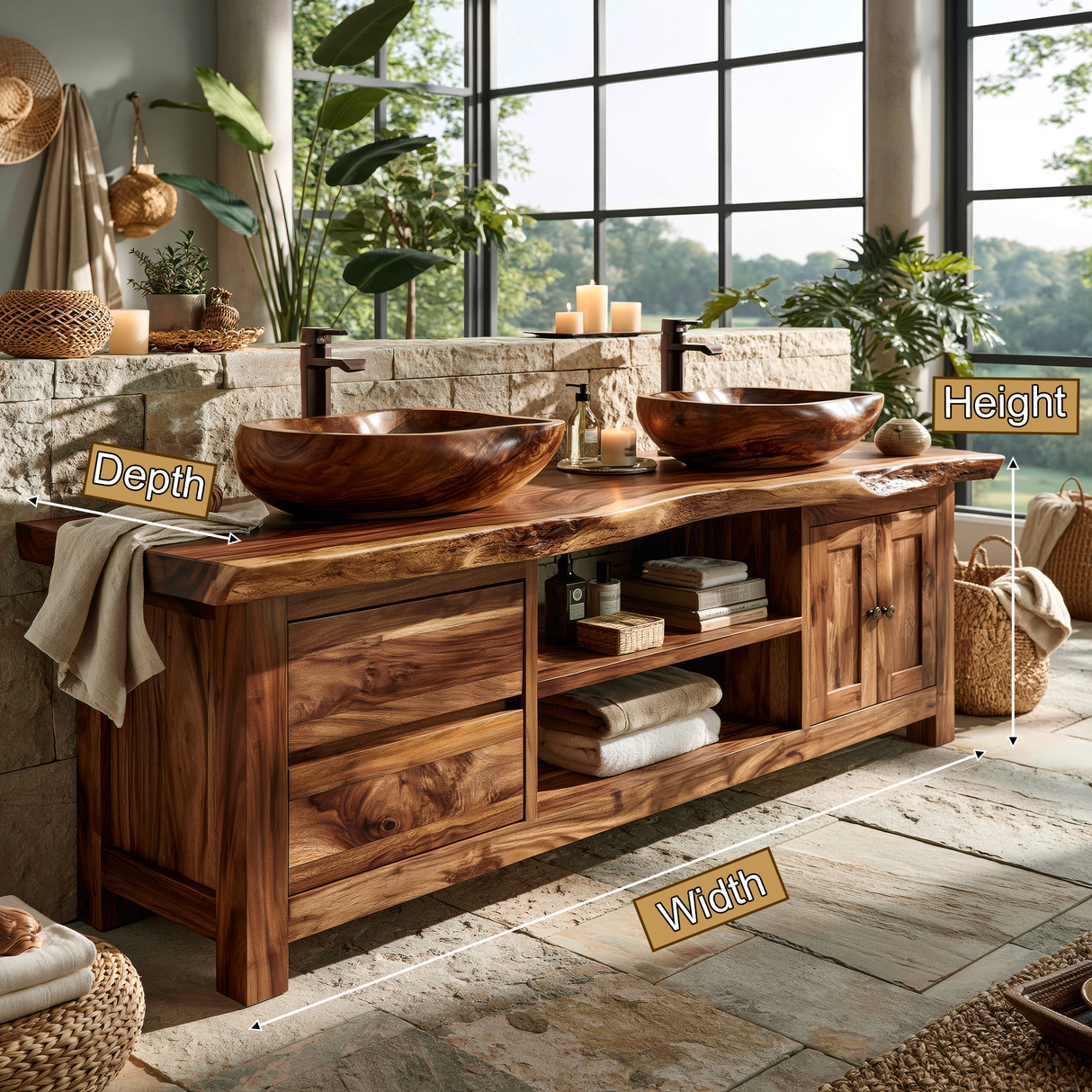 Rivermoor Live Edge Solid Wood Freestanding Bathroom Vanity With Cabinet