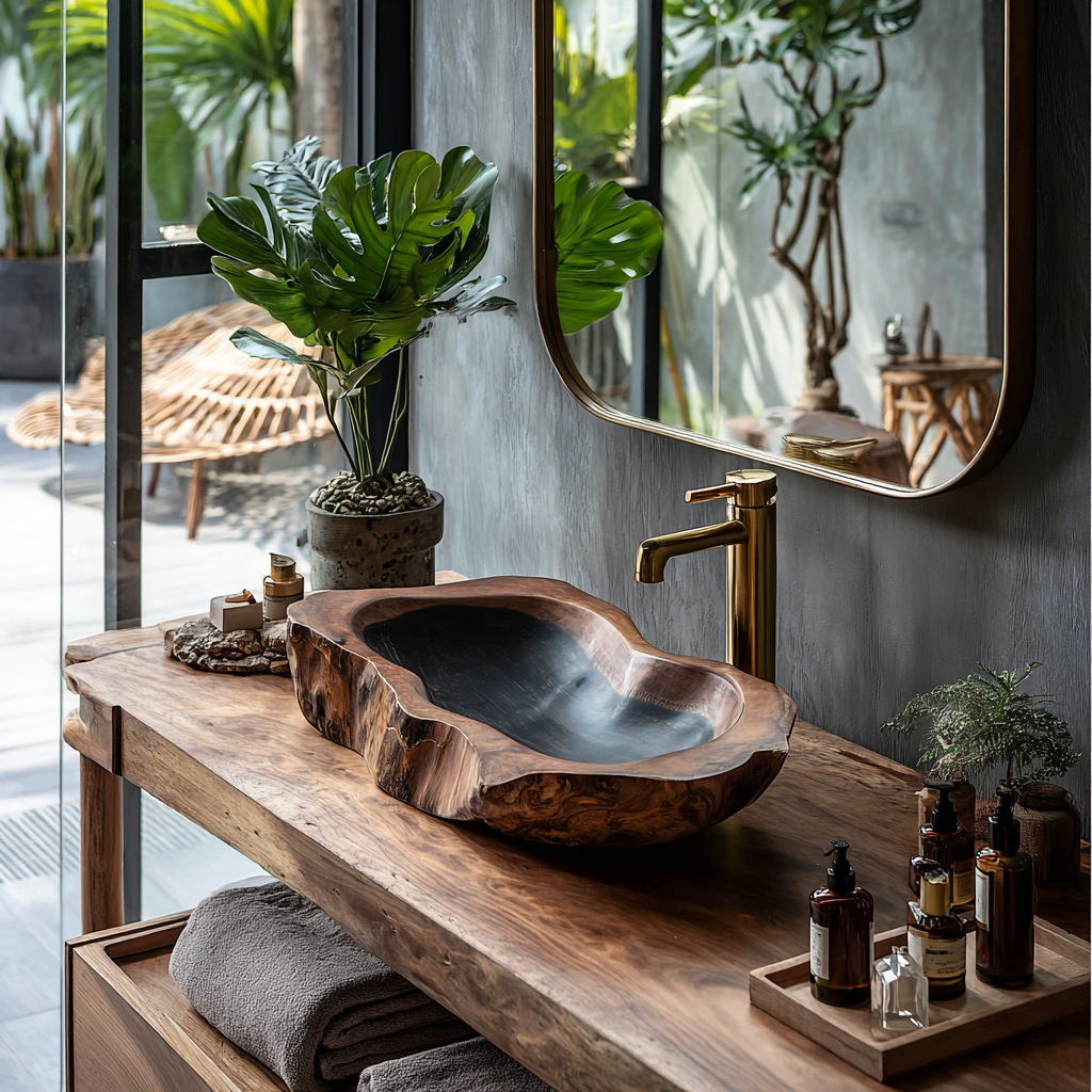 Riverstone Hollow Handcrafted Wooden Vessel Sink - Timberustic Vessel Sinks