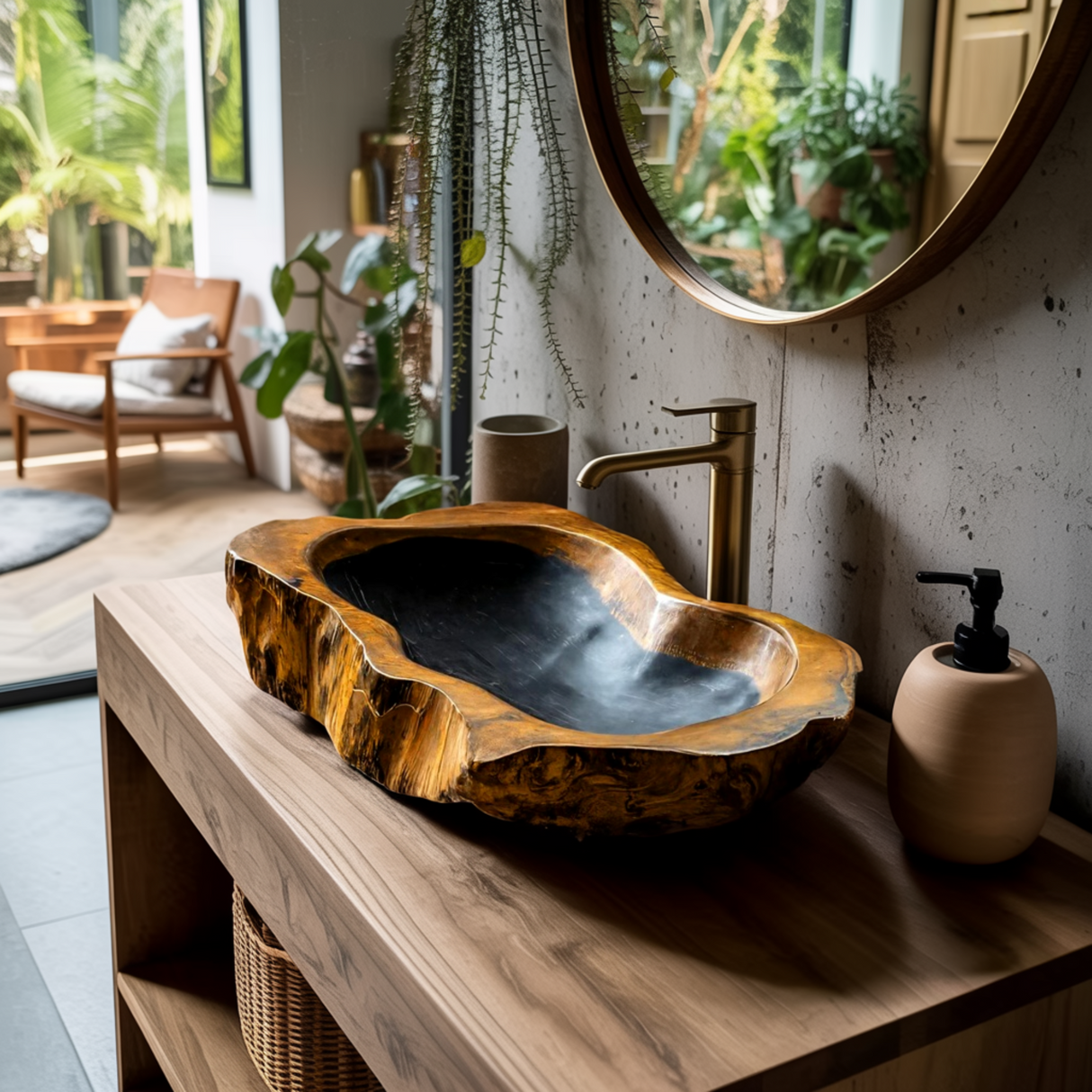 Riverstone Hollow Handcrafted Wooden Vessel Sink - Timberustic Vessel Sinks