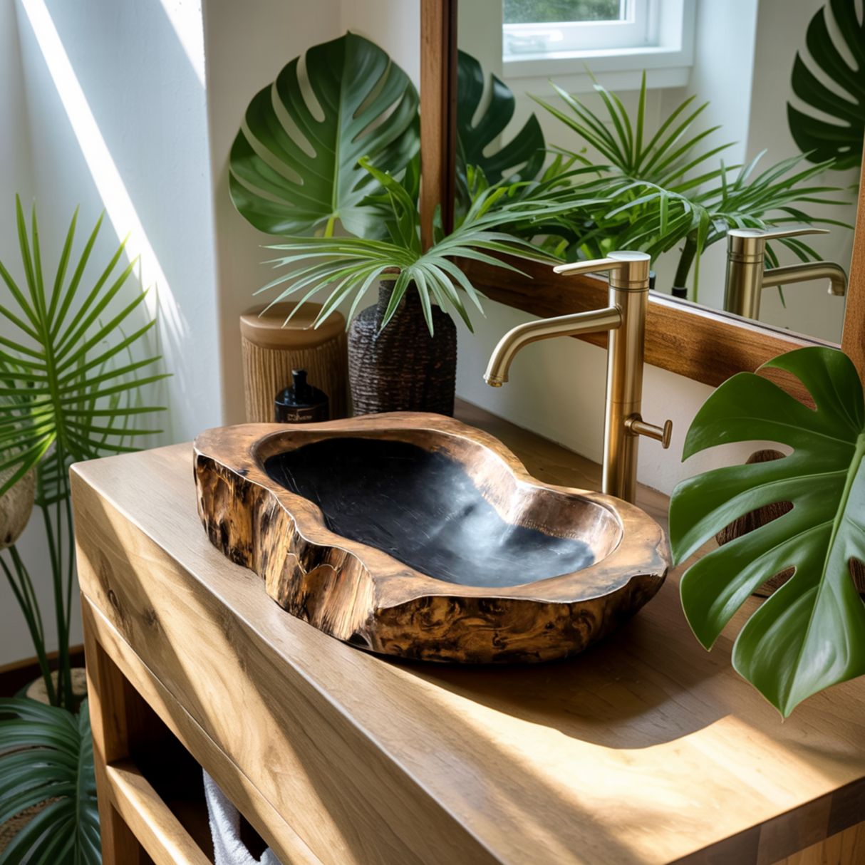 Riverstone Hollow Handcrafted Wooden Vessel Sink - Timberustic Vessel Sinks