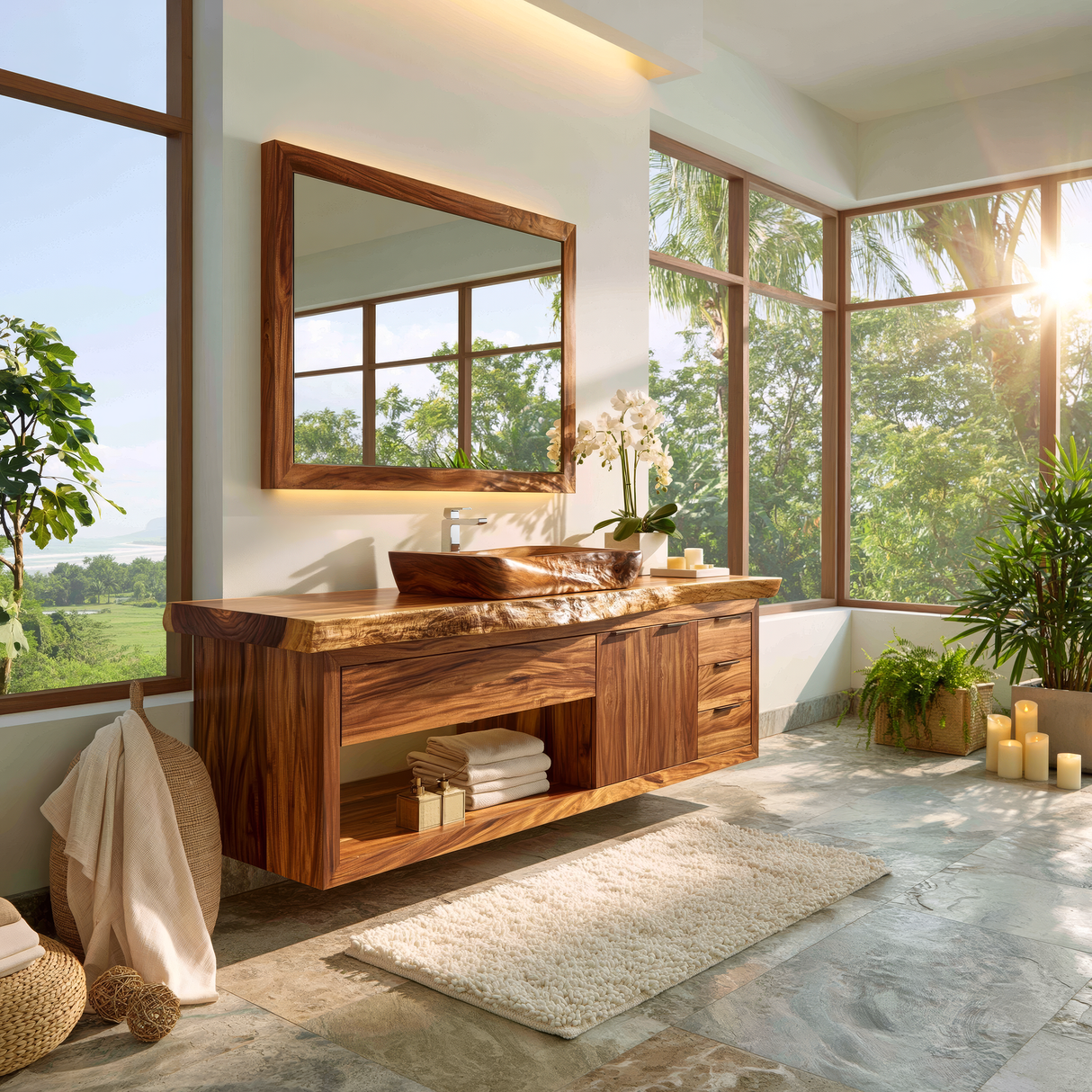 Riverstone Live Edge Solid Wood Floating Bathroom Vanity With Drawers