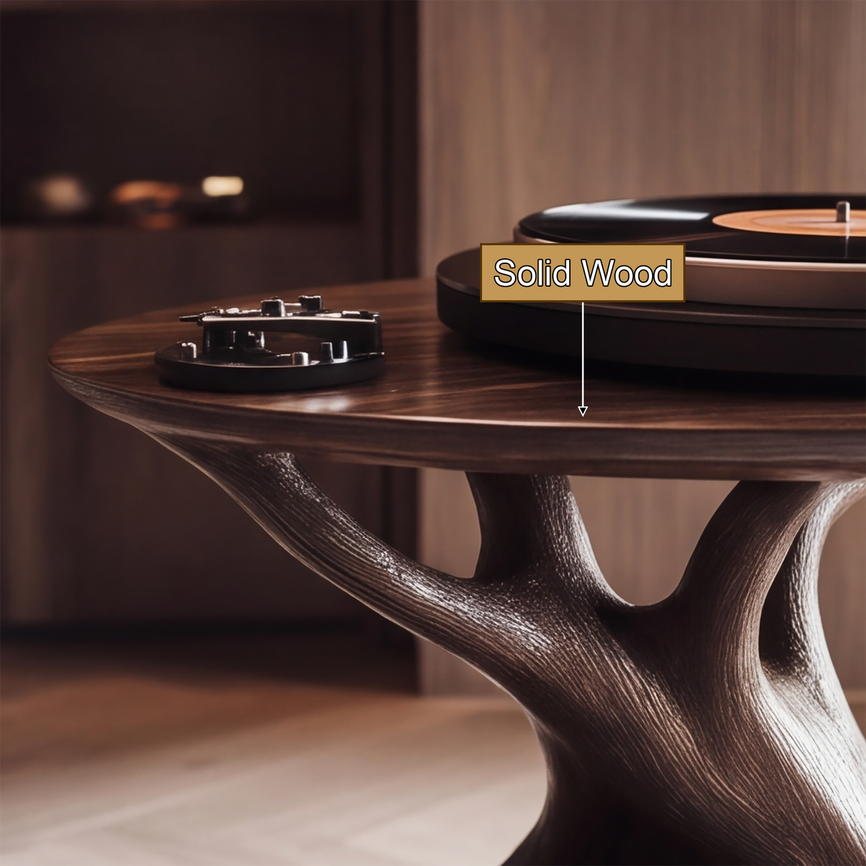 Roothaven Sculpted Solid Wood Record Player Stand - Timberustic Record Player Stand With Storage