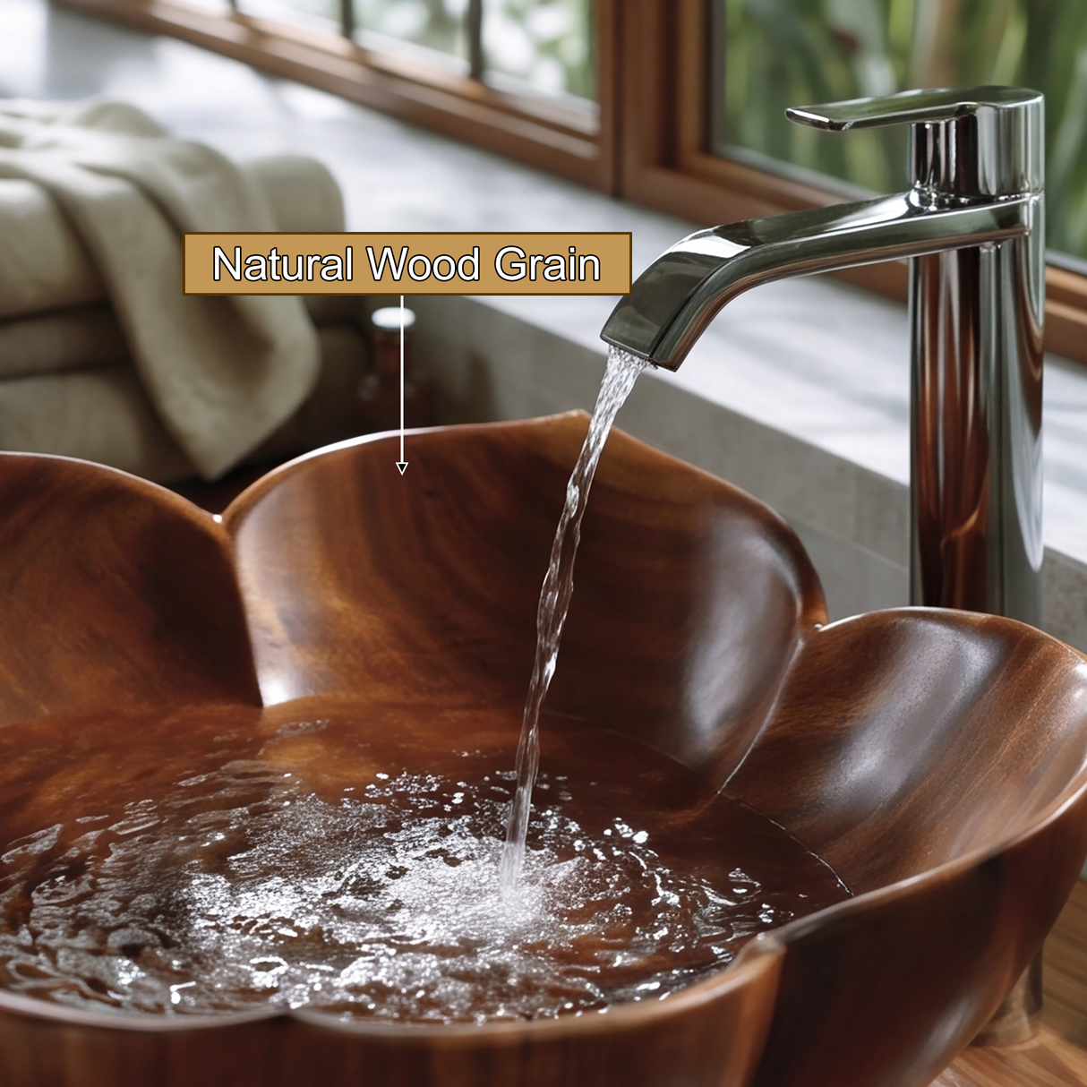 Roselune Handcrafted Solid Wood Flower Vessel Sink - Timberustic Vessel Sinks