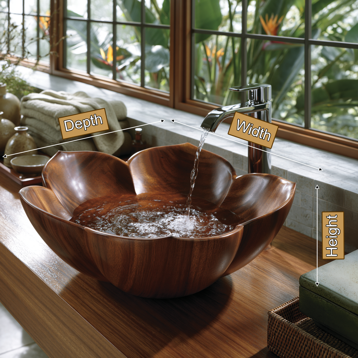 Roselune Handcrafted Solid Wood Flower Vessel Sink - Timberustic Vessel Sinks