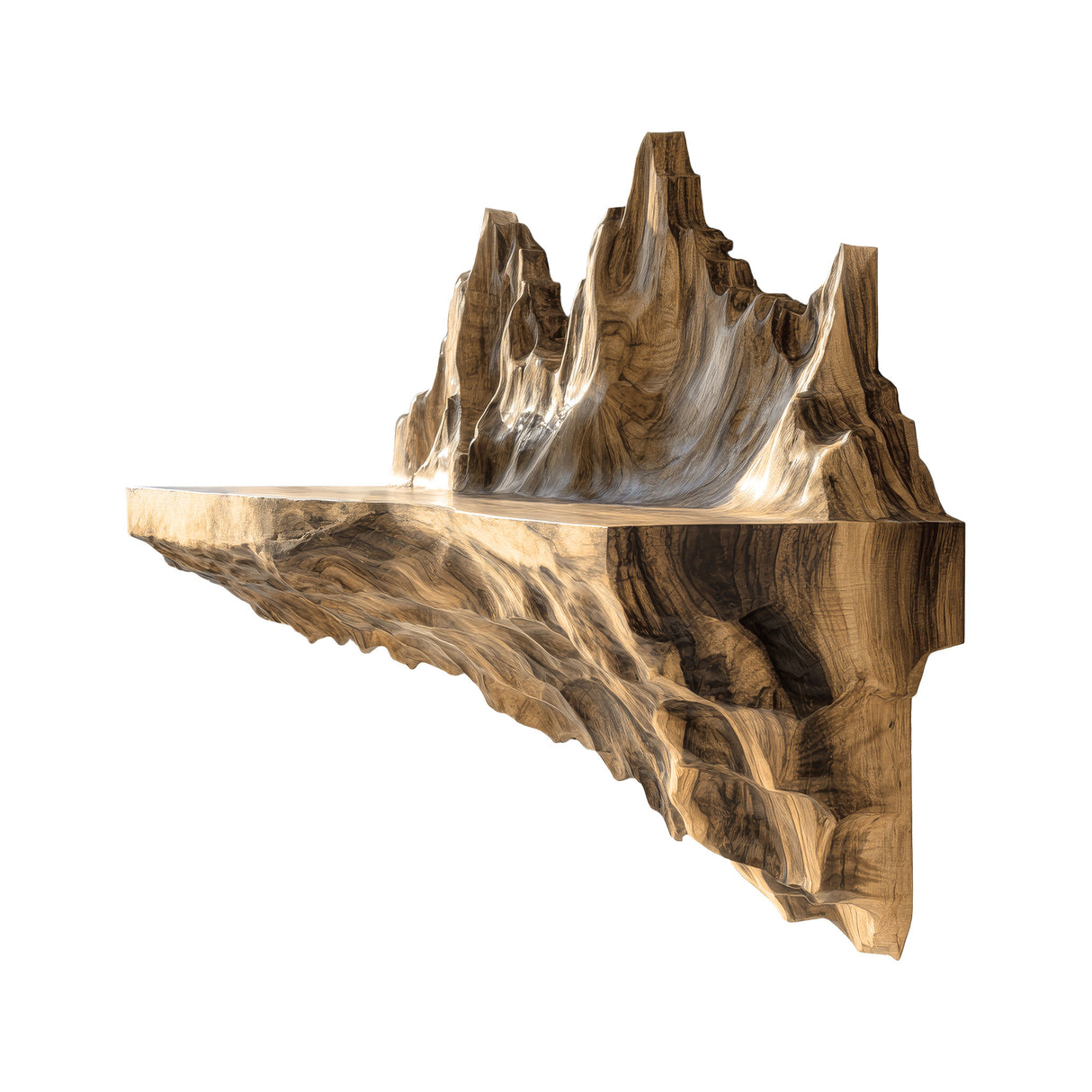 Rovak Sculpted Solid Wood Mountain Floating Shelf Natural Oak - Timberustic Floating Shelf