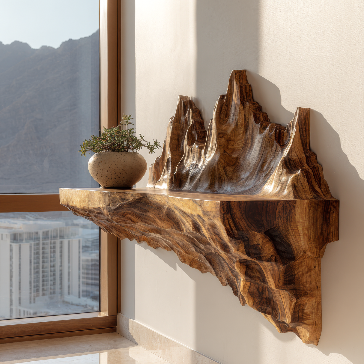 Rovak Sculpted Solid Wood Mountain Floating Shelf - Timberustic Floating Shelf