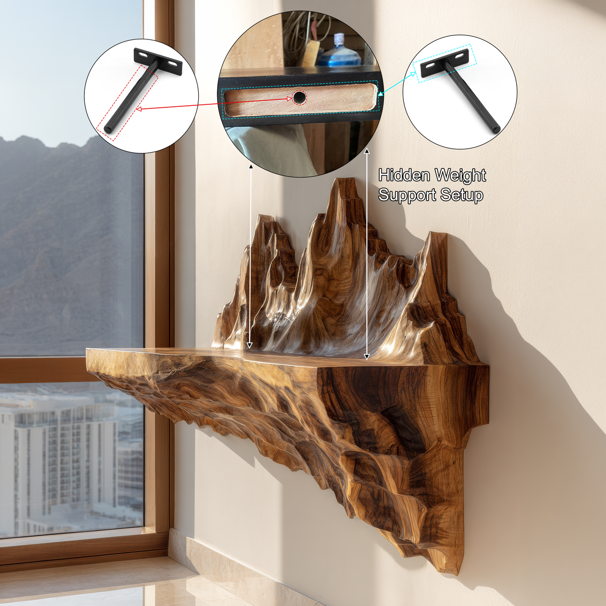 Rovak Sculpted Solid Wood Mountain Floating Shelf - Timberustic Floating Shelf