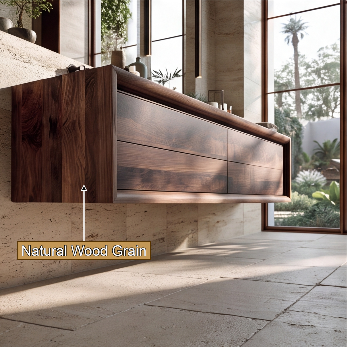 Rovaryn Handcrafted Solid Wood Floating Bathroom Vanity with Integrated Sinks and Drawers
