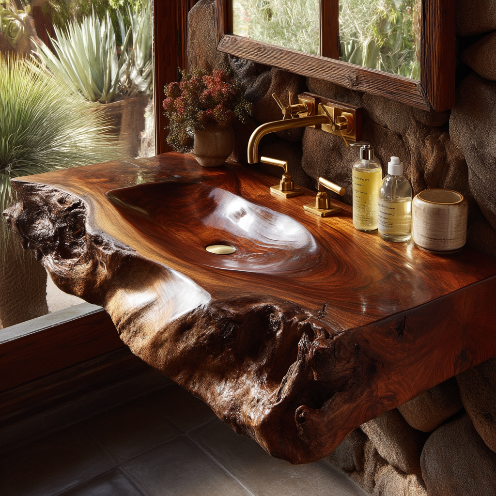 Rovira Live Edge Solid Wood Floating Bathroom Vanity with Integrated Sink SPA124233 - Timberustic Floating Bathroom Vanity with Integrated Sink
