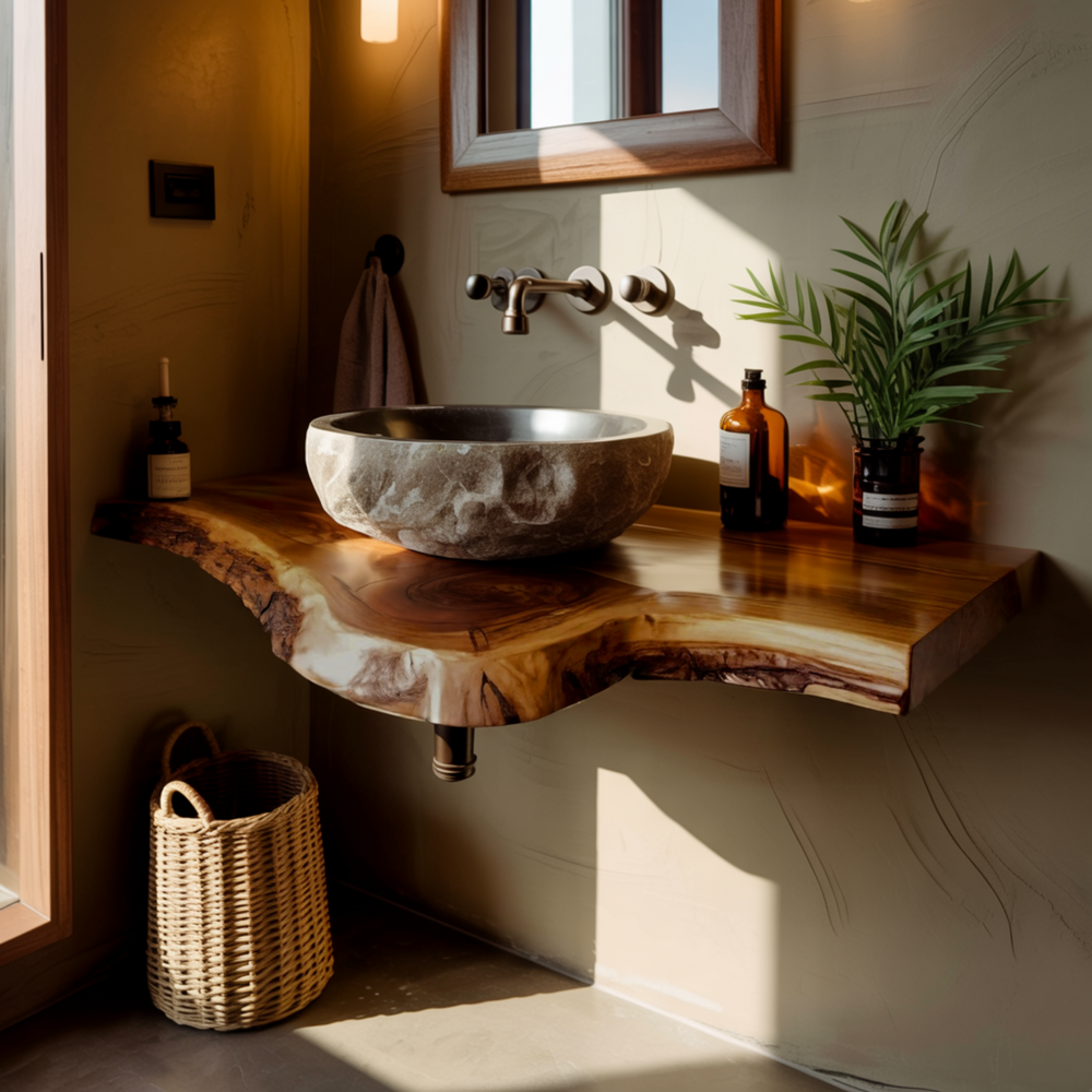Rustic Live Edge Solid Wood Floating Bathroom Vanity