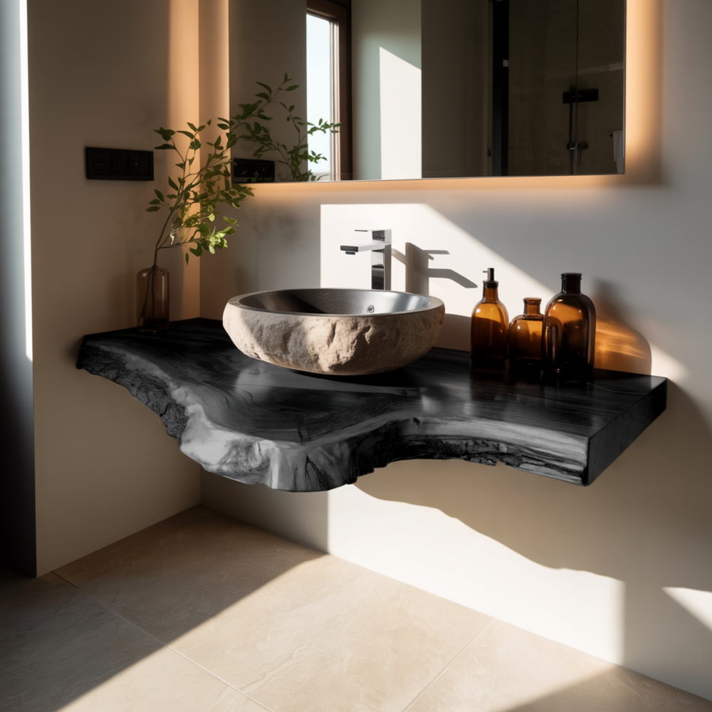 Rustic Live Edge Solid Wood Floating Bathroom Vanity