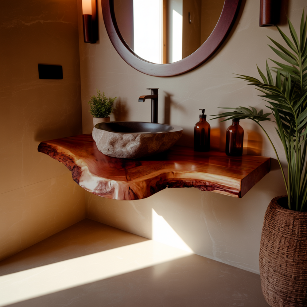 Rustic Live Edge Solid Wood Floating Bathroom Vanity