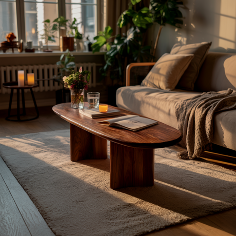 Rustic Solid Wood Oval Coffee Table
