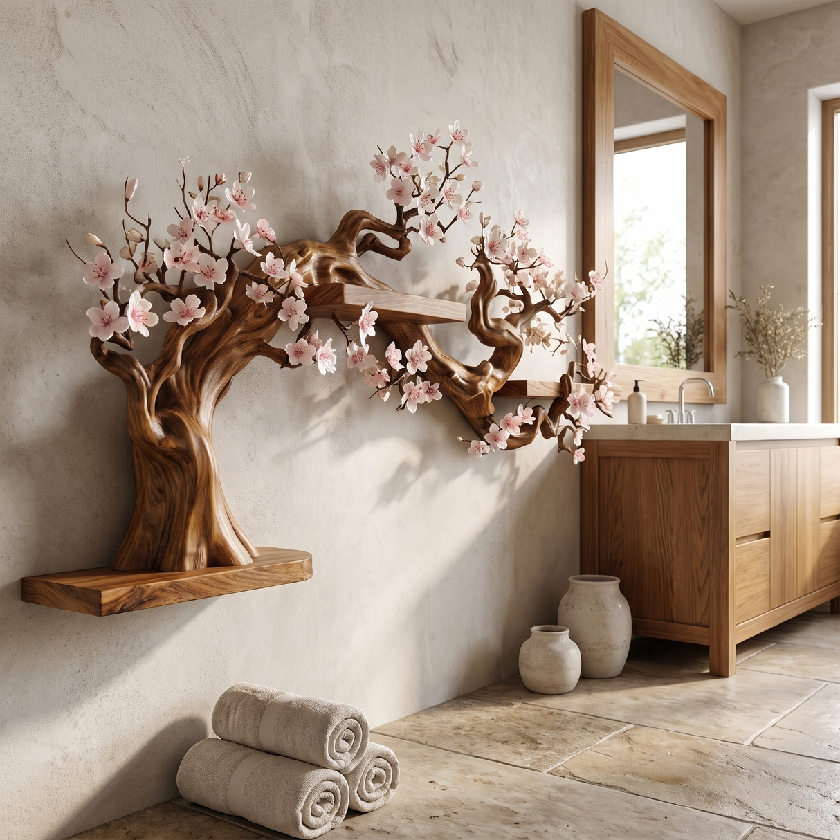 Sakuravelle Handcrafted Solid Wood Tree-Inspired Bookshelf