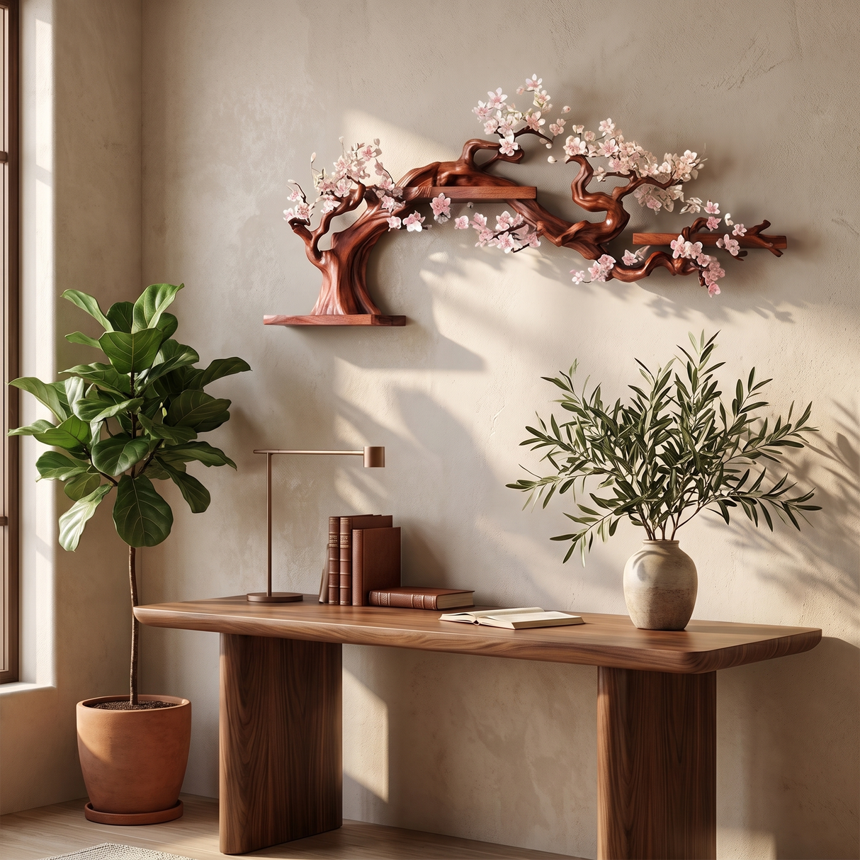 Sakuravelle Handcrafted Solid Wood Tree-Inspired Bookshelf